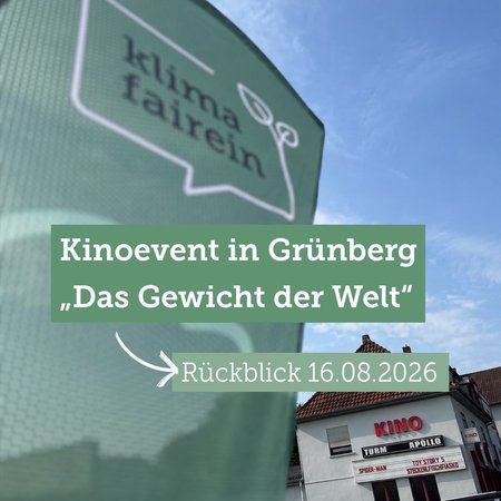 🎬 Rückblick auf unser Kinoevent in Grünberg

Gemeinsam mit dem @kinogruenberg haben wir am 16. August zu einem besonderen Kinovormittag eingeladen. Gestartet sind wir mit einem gemeinsamen Frühstück und Zeit für Austausch, bevor es anschließend hieß: Film ab für „Das Gewicht der Welt“.
Ein gut besuchtes Kino, ein toller Film und ein rundum schöner Vormittag. 🌱

Vielen Dank an alle, die dabei waren, und an das @kinogruenberg für die tolle Zusammenarbeit!

#klimafairein #kino #film #grünberg #event